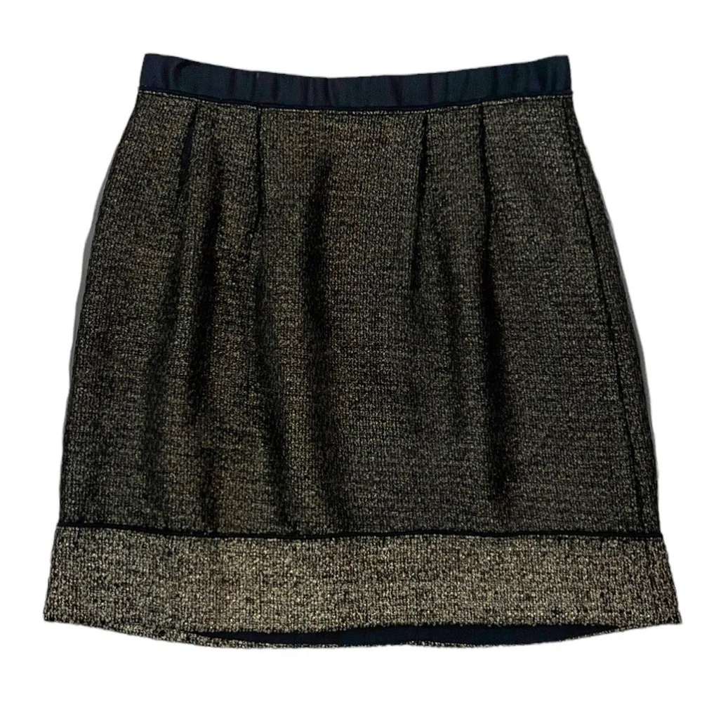 LOFT Ann Taylor Chiffon Overlay Tweed Skirt Size 6 Gold & Black - Picture 2 of 8